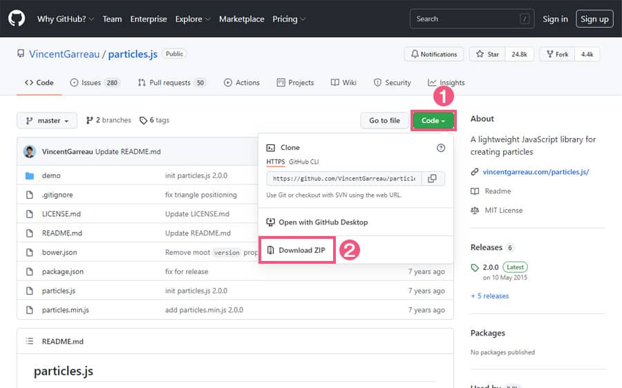 particles.jsのダウンロード